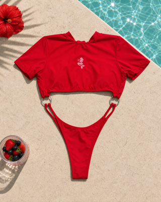 Set de baño rojo de manga corta Crimson Surf de SIRENA by TAURO