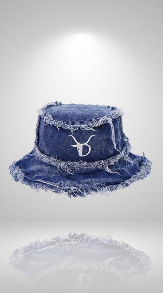 Frayed Denim Bucket Hat - Azul