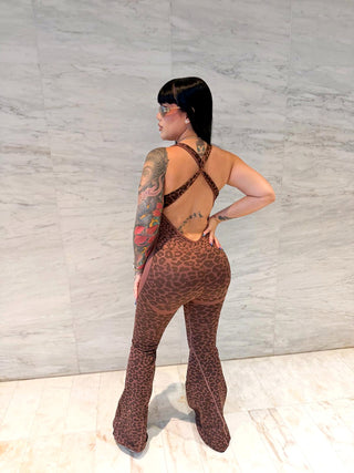 Mocha Leopard Jumpsuit — espalda